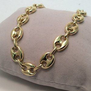 10K YELLOW REAL GOLD PUFFED MARINER LINK BRACELET 8 1/4 INCHES 10.00 MM  10.4gr
